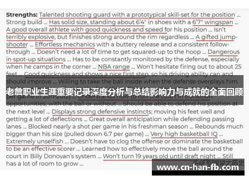 老詹职业生涯重要记录深度分析与总结影响力与成就的全面回顾